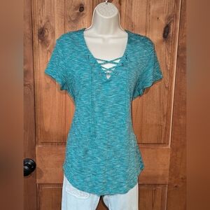 Ruff Hewn Teal Lace-Up Short Sleeve Top